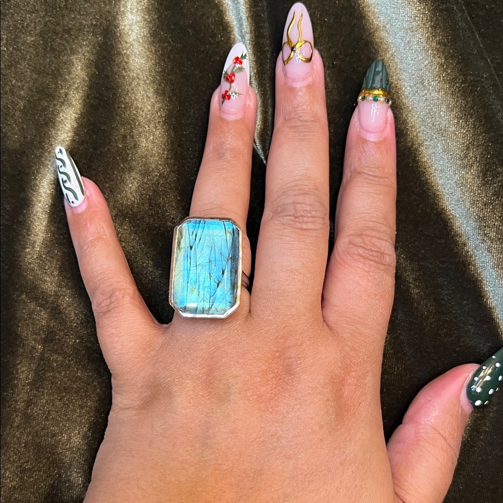 28X18MM EMERALD CUT LABRADORITE RHODIUM STERLING SILVER RING - Picture 6 of 6